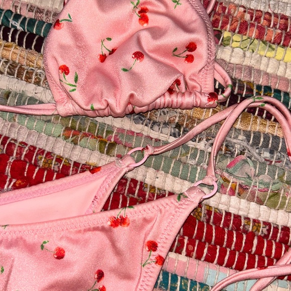 PacSun Pink Cherry Print Bikini Top and Bottoms - Picture 3 of 5